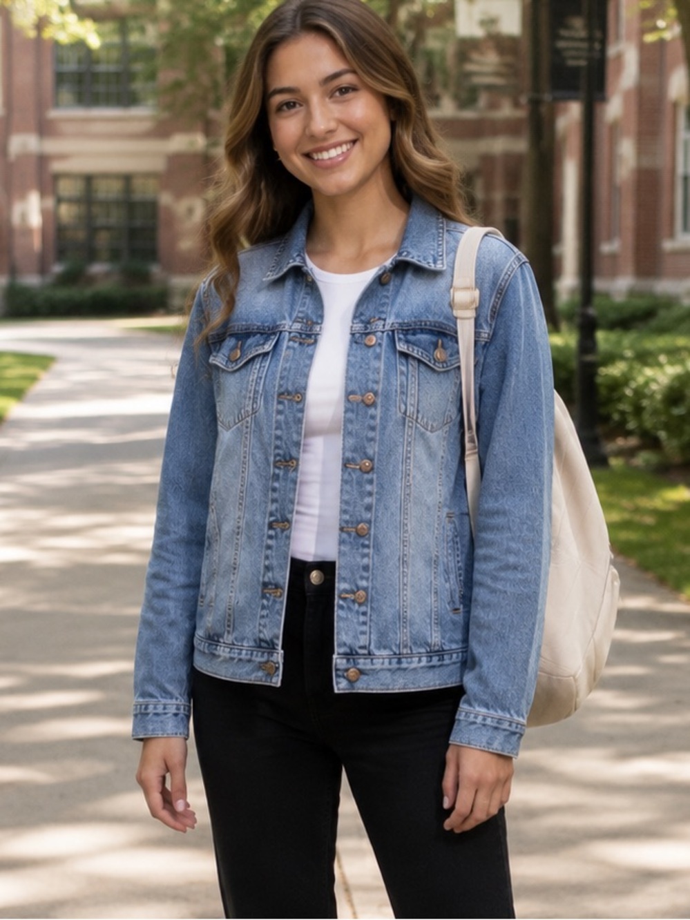 O’Neill Light Wash Denim Trucker Jacket Distressed Blue Size Medium
